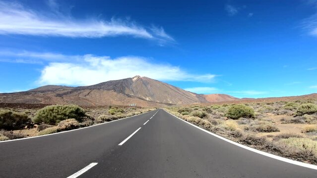 P.O.V. on a highway TF21 on Tenerife to the mount Teide. Spain, Canary Islands
