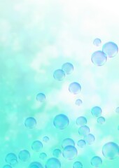 泡・バブル・シャボン玉と光が差す水色背景のイラスト