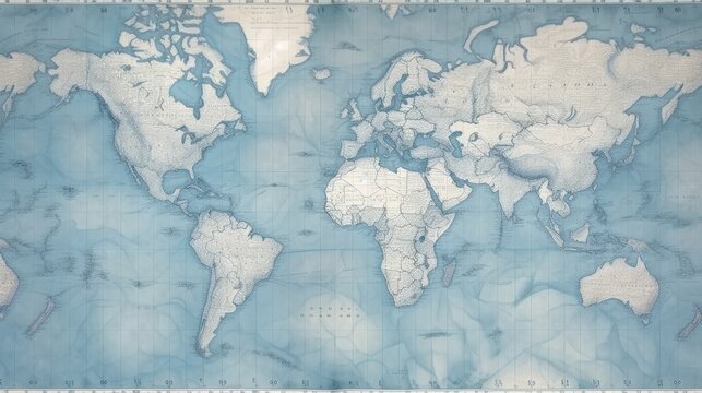 Fototapeta Abstract vintage map in blue, generative ai composite.