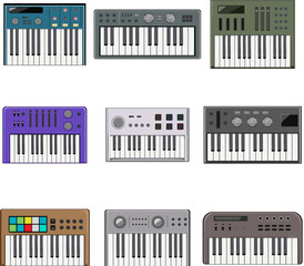 synthesizer audio set cartoon vector illustration