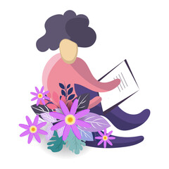 vector illustration of woman sitting and reading