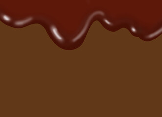 Chocolate dripping, Drip flow of dark cacao for dessert decoration. Brown horizontal glaze wave. Flowing melted chocolate cartoon vector illustration isolated on brown background