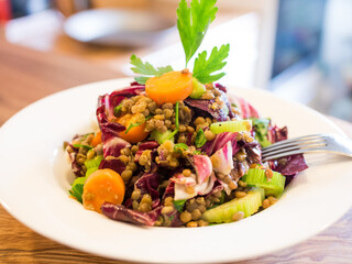 Veganer Linsensalat mit Radicchio, Sellerie und Karotten