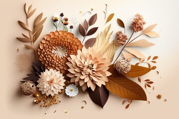 Autumn composition made of beautiful flowers on a light background. Floristic decoration