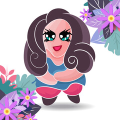 Vector graphic of illustration of cute woman with flowers in hair for wall decoration