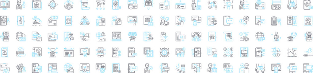 Financial technology innovations vector line icons set. Fintech, FinTech, Financial-Tech, FinTechs, Innovations, Banking-Tech, Payment-Tech illustration outline concept symbols and signs