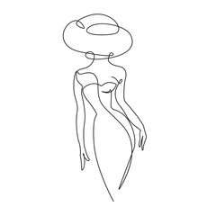 Abstract Woman Silhouette Line Art Drawing. Female Figure Black Lines Drawing Minimalist Style. Woman Elegant Figure Continuous One Line Abstract Drawing. Vector Illustration