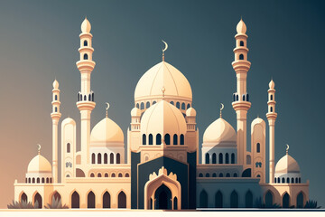 Fototapeta na wymiar A flat illustration of a mosque, ramadan mubarak, Generative AI