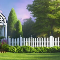 a white picket fence enclosing a well-manicured lawn2, Generative AI