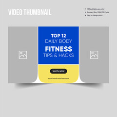 Editable video content creator youtube thumbnail banner template for fitness tips, vector eps 10 file format