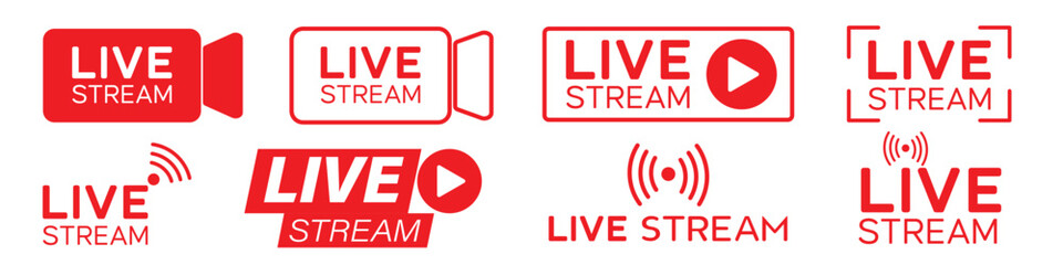 livestream icon set. Red color vector icon illustration