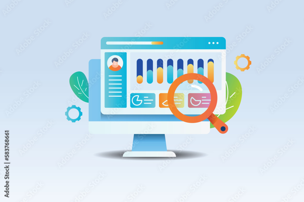 Poster business financial investment data and statistics on virtual dashboard, marketing kpi and big data a