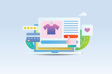 Online shopping web store ecommerce website purchase on laptop using credit card, vector banner template.