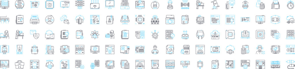 Fototapeta na wymiar hardware tech vector line icons set. Hardware, Technology, Devices, Components, Gadgets, Networking, Network illustration outline concept symbols and signs