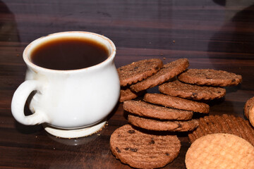 Biscuit and Tea on the wooden table background