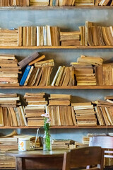 Shelves stack with old books inside a store at Ho Chi Mihn City in Vietnam