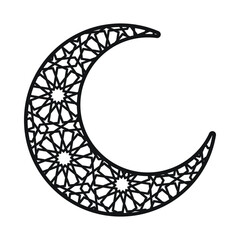 Crescent moon with islamic geometric pattern, ramadan kareem moon, crescent ornament vector illustration - obrazy, fototapety, plakaty