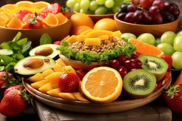 Naklejka na ściany i meble Ai generated healthy fresh vegetables and fruits.