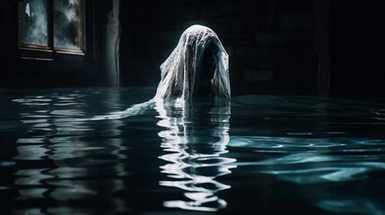 ghostly apparition emerging from a pool - obrazy, fototapety, plakaty