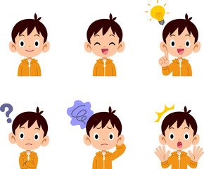 様々な表情をする男の子の上半身のイラストセット
