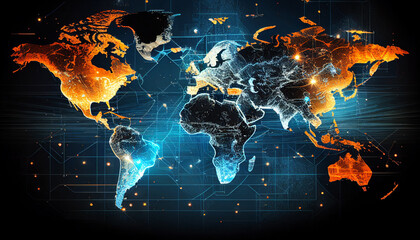 Fototapeta na wymiar World Map with Dynamic Data. Generative ai. V2