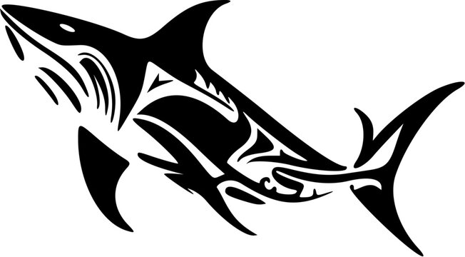 Vector logo of a shark in black and white.