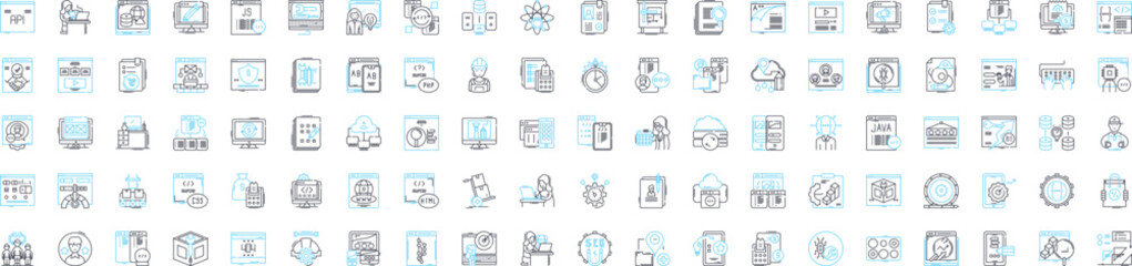 Personal computer vector line icons set. PC, Computer, Desktop, Laptop, Notebook, Ultrabook, Tablet illustration outline concept symbols and signs