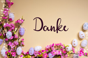 Pink Spring Flower Arrangement, Easter Decoration, Danke Means Thank You