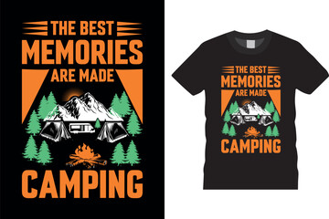 The best memories are made camping retro-vintage typographic t-shirt design vector template, summer camp.