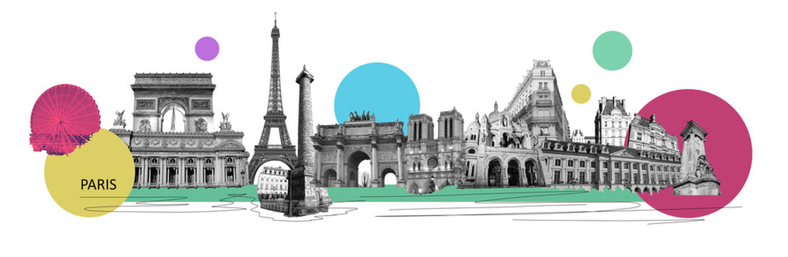 Contemporary design or art collage about Paris. Fashion vintage style. Travel and Vacation concept