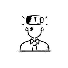 Hard worker professional burnout. Depression and exhausted. Deadline. Low battery person vector line icon illustration