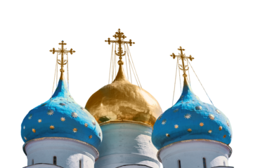 Assumption Cathedral of the Trinity-Sergius Lavra, isolated on a white background. Domes of Orthodox churches in Sergiev Posad - the Golden ring of Russia.
