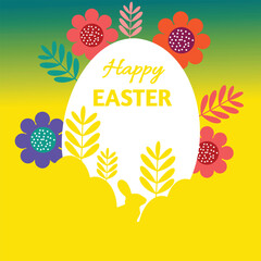 Happy Easter card with eggs and flowers. Vector illustration in flat style