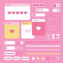 set of icons UI heart pink style