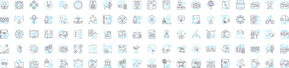 Business evaluation vector line icons set. Valuation, Analysis, Assess, Assessments, Review, Assessing, Assessors illustration outline concept symbols and signs