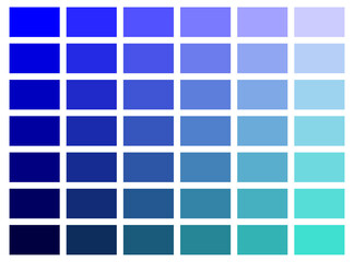 Blue shades color palette from dark blue to turquoise.
