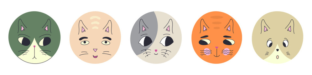 Funny cat face, abstract personage, mascot design, funny face, cute icon.