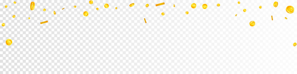 British pound coins falling. Scattered gold GBP