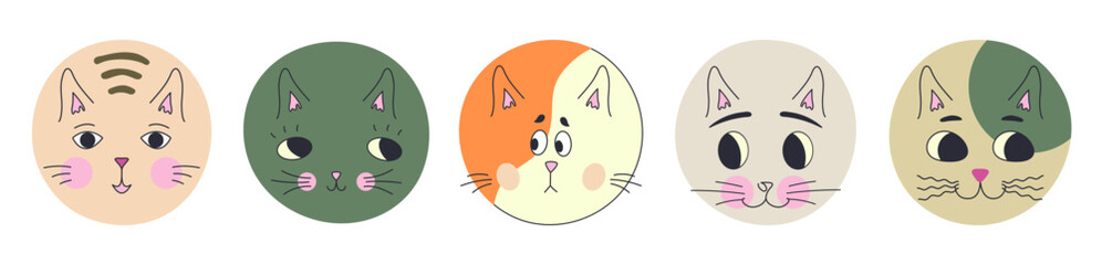 Fototapeta premium Funny cat face, abstract personage, mascot design, funny face, cute icon.