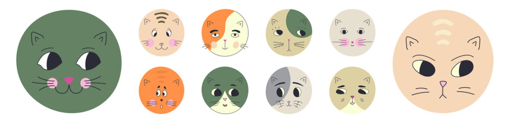 Funny cat face, abstract personage, mascot design, funny face, cute icon.