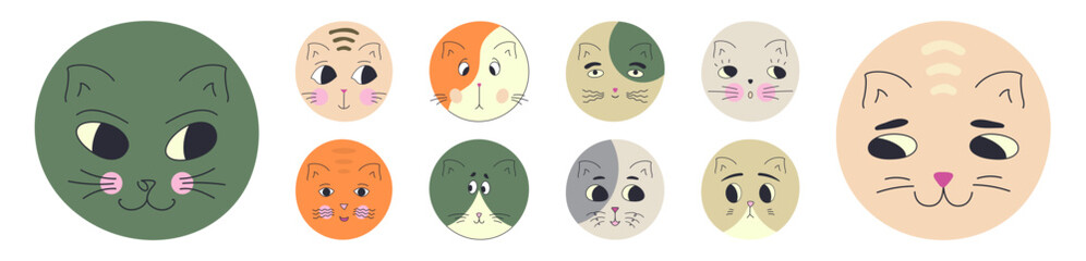 Funny cat face, abstract personage, mascot design, funny face, cute icon.
