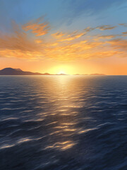 Obraz premium Panorama of sunset sky over sea horizon in evening, seascape concept. Generative AI