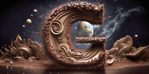 Yummy Chocolate Candy Alphabet. Render of Letter G Isolated on dark background - Generative AI