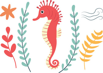 seahorse in flat style on white background isolated vector - obrazy, fototapety, plakaty