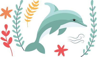 Obraz premium dolphin in flat style on white background isolated vector