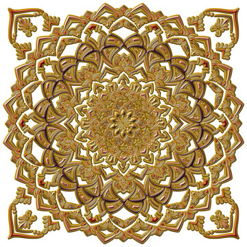 ゴージャスな暖色のマンダラアート