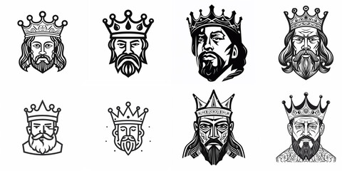 Set of King's faces, line icon vector. King signs. isolated contour symbol black illustration