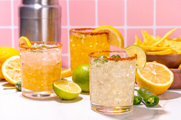 Set of tequila margarita cocktails