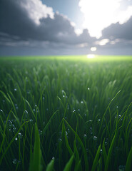 Obraz premium Little drops of dew on the grass after the storm