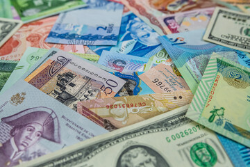 Fototapeta na wymiar different South central and north American money background